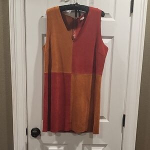 Colorblock Sleeveless Suede Dress